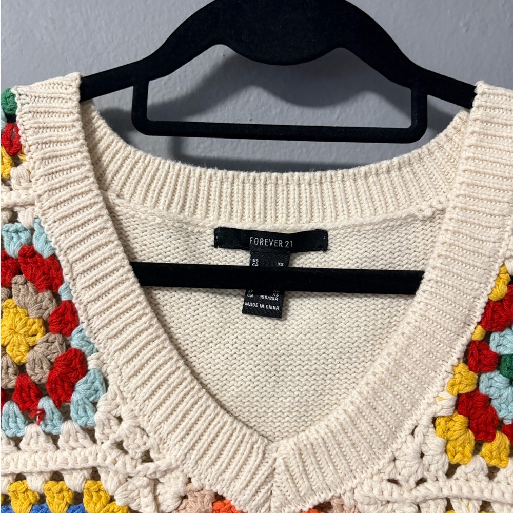 Forever 21 Crochet Granny Squares Patchwork Off-White Sweater Vest. Size X-Small - Picture 2 of 6